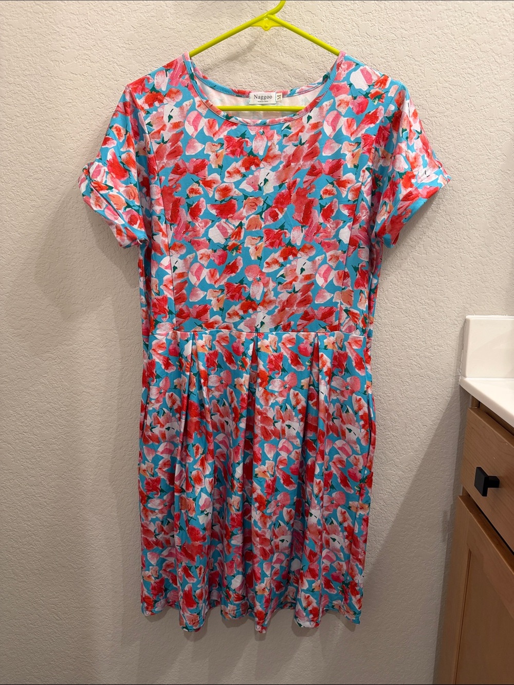 Floral Fit-and-Flare Dress in Coral & Aqua